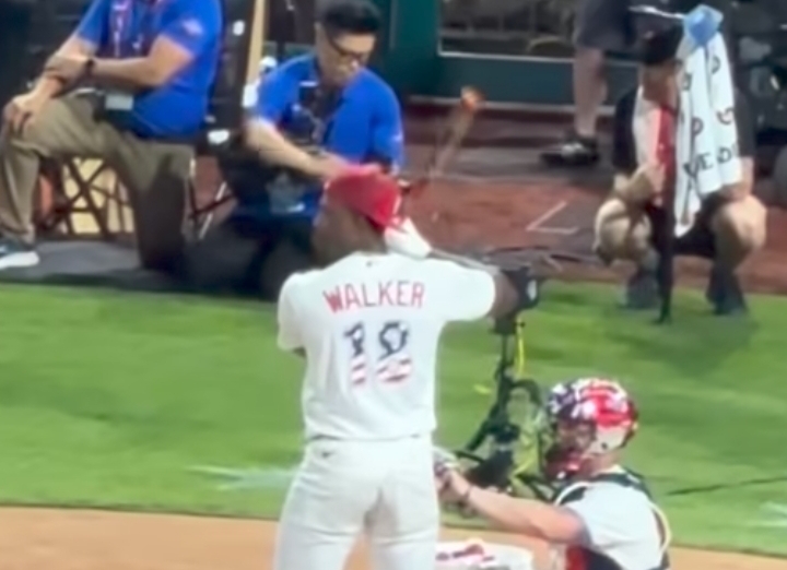 Jordan Walker celebrating after winning the 2026 MLB Home Run Derby at Citizens Bank Park