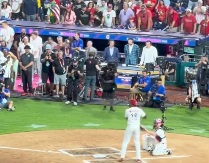 Bryce Harper batting during the 2026 MLB Home Run Derby at Citizens Bank Park