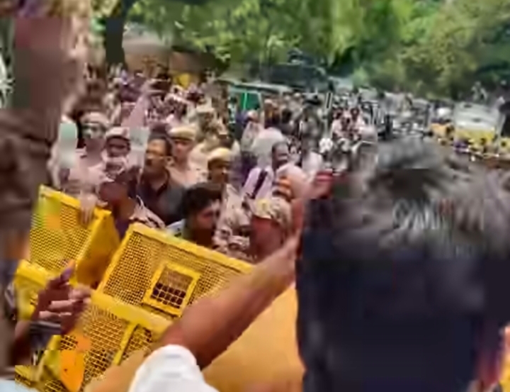 Barricades installed near Parliament Street in Delhi.