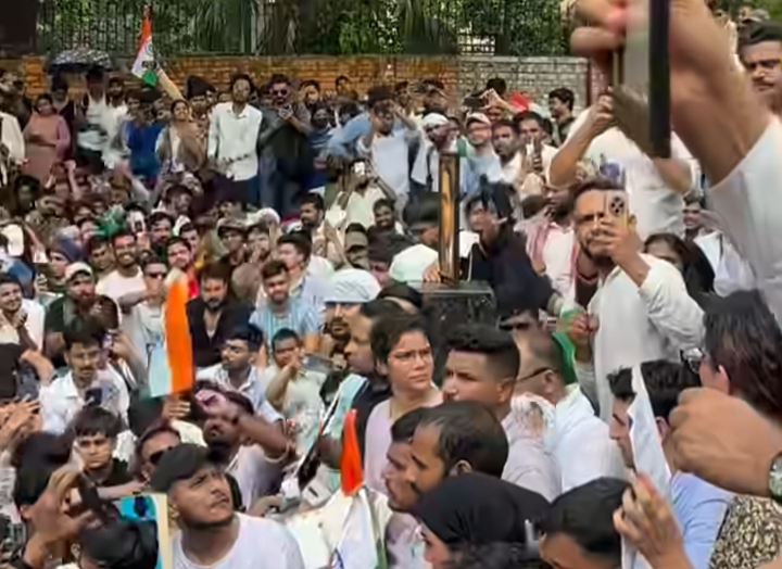 RAF personnel managing security during Delhi protest.