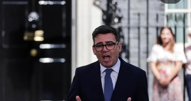 Andy Burnham announcing the new UK Cabinet at Downing Street in 2026.