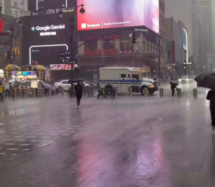 Heavy rain and thunderstorms over New York City during flood watch weather alert