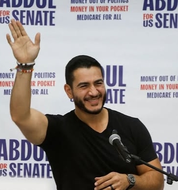 Supporters celebrate Abdul El-Sayed's narrow victory on election night.