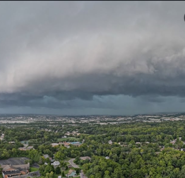 Dark storm clouds over Chicago before severe weather